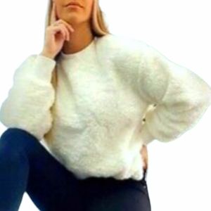 Faux Shearling Oversized Cropped Top H&M Women's Sz Small Vanilla